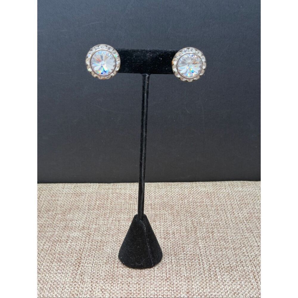 Large Crystal Statement Stud Earrings Round Rhinestone Posts - Picture 7 of 7